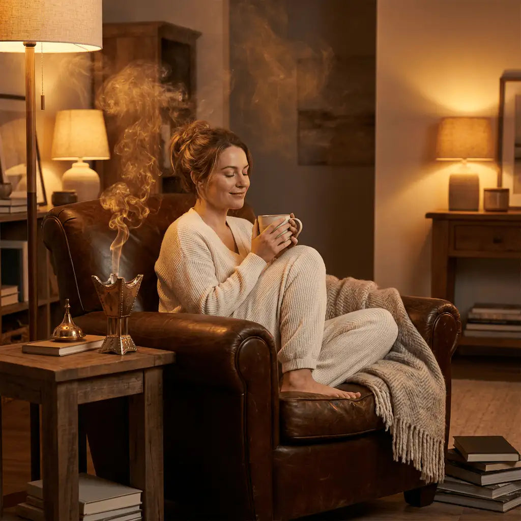 Sacred meditation space with rising smoke