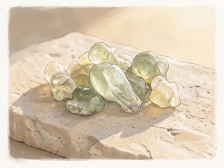 A few rare, pale green Hojari resin tears