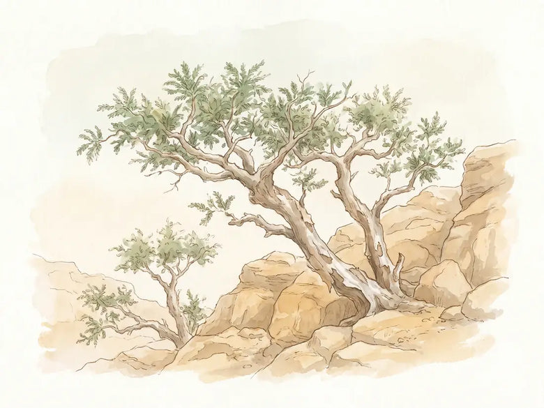 Frankincense trees on the rocky hills of Dhofar, Oman
