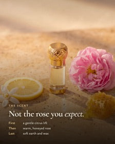 The scent: gentle citrus, honeyed rose, soft earth and wax