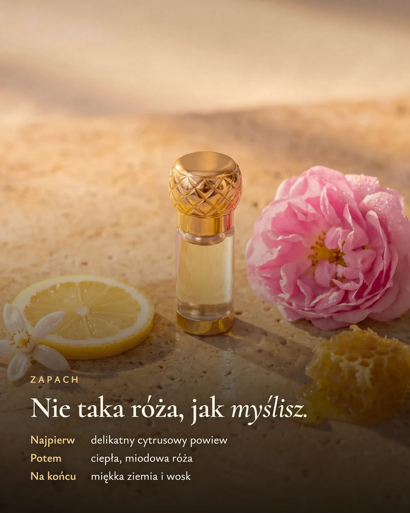 Zapach: delikatny cytrus, miodowa róża, miękka ziemia i wosk