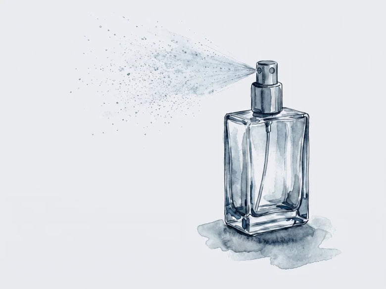 Perfume sprayed to project across a room, an illustration