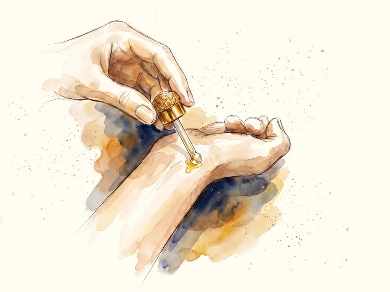 Pure plant oil touched to the pulse, the older act of anointing, an illustration